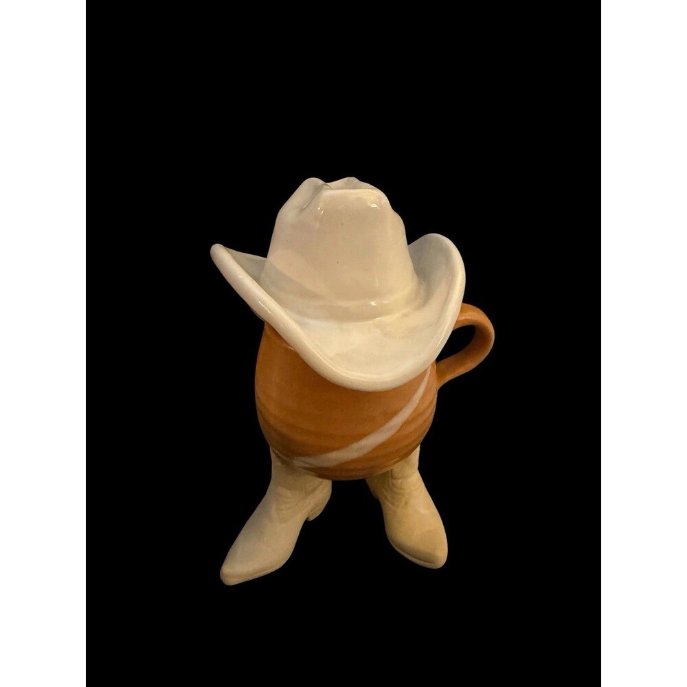 VTG 1991 Five Bridges Art Pottery Cowboy Boot Mug Hat Lid Set Western Whimsy